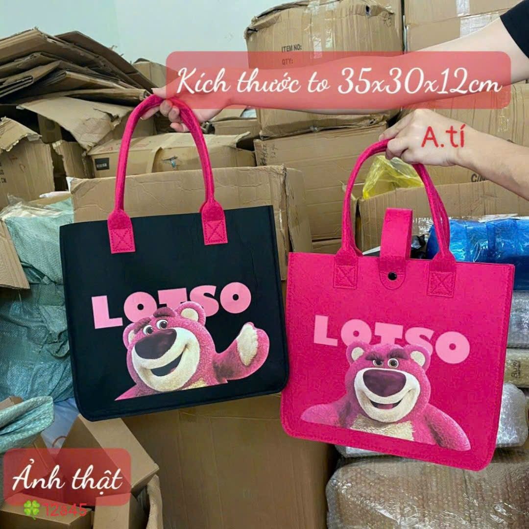 TÚI XÁCH VẢI NỈ GẤU Dâu FROM  VUÔNG